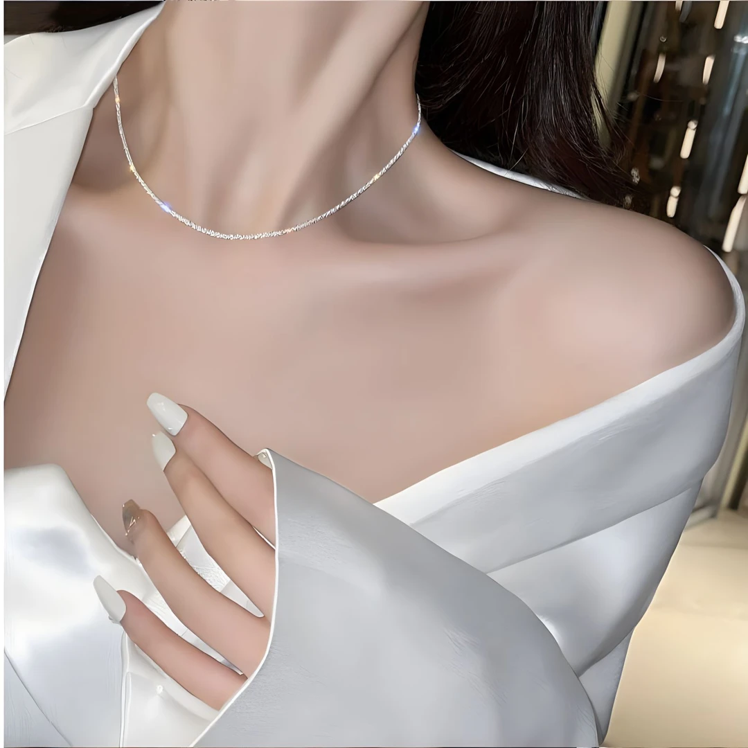 链子925银 S925银满天星波光粼粼菜花链项链女新潮百搭时尚轻奢