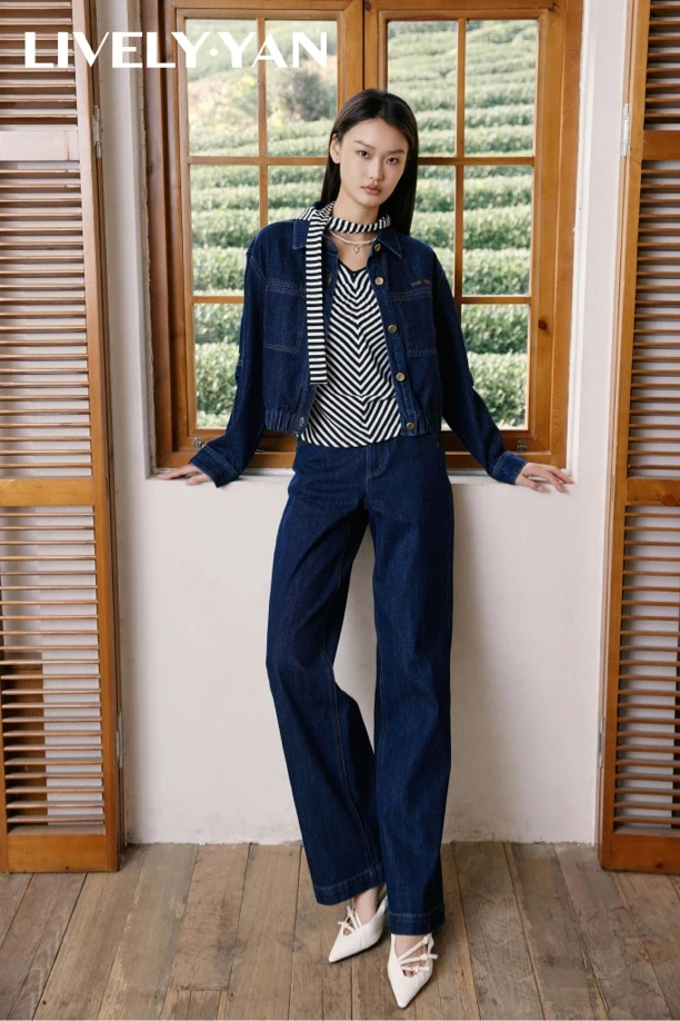 俪妍【LIVELY·YAN】25春季新款复古牛仔裤17940休闲时尚高腰蓝色