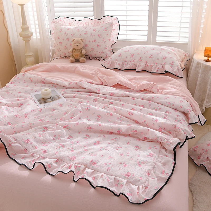 【被套款】四件套花边款情侣学生80支床品被套床单清新小碎花四件套