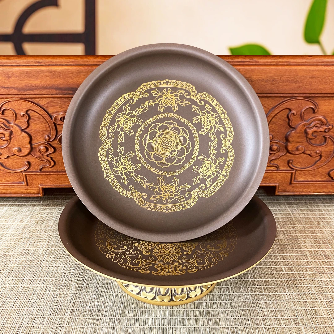 纯铜果盘高档供盘上供水果盘家用莲花宝字贡盘供奉贡品盘桌面摆件