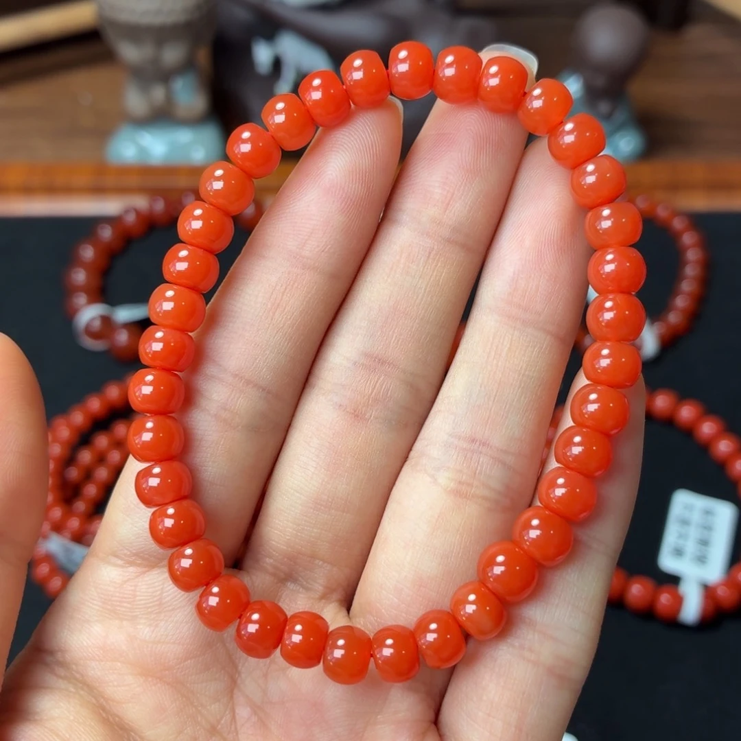南红玛瑙未镶嵌手串保山原矿南红冷水河柿子红卡6+