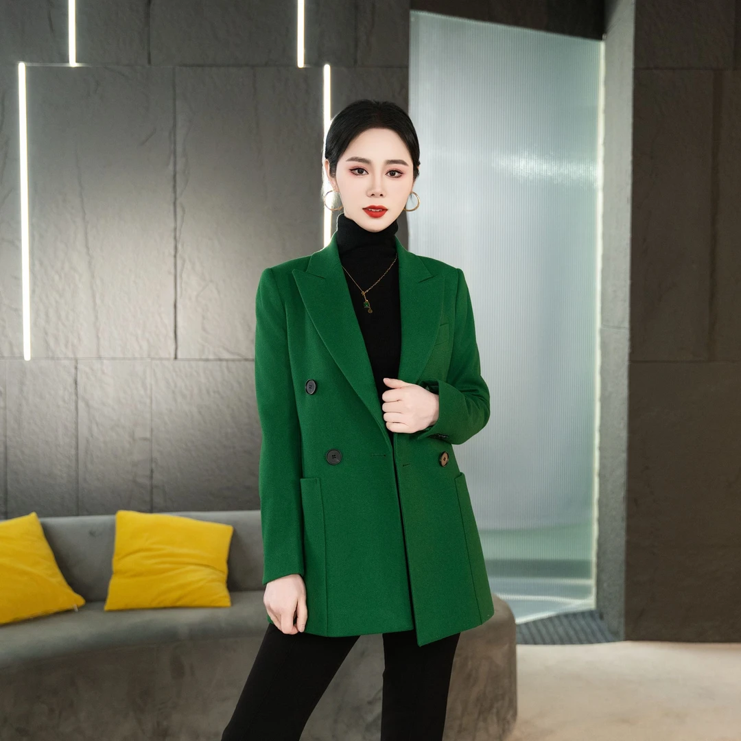 【丽爷】154绿咖双色春秋款单西装外套