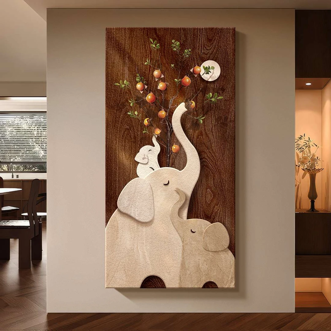 中古风吉象如意玄关装饰画侘寂风肌理感入户正对门挂画高级感壁画