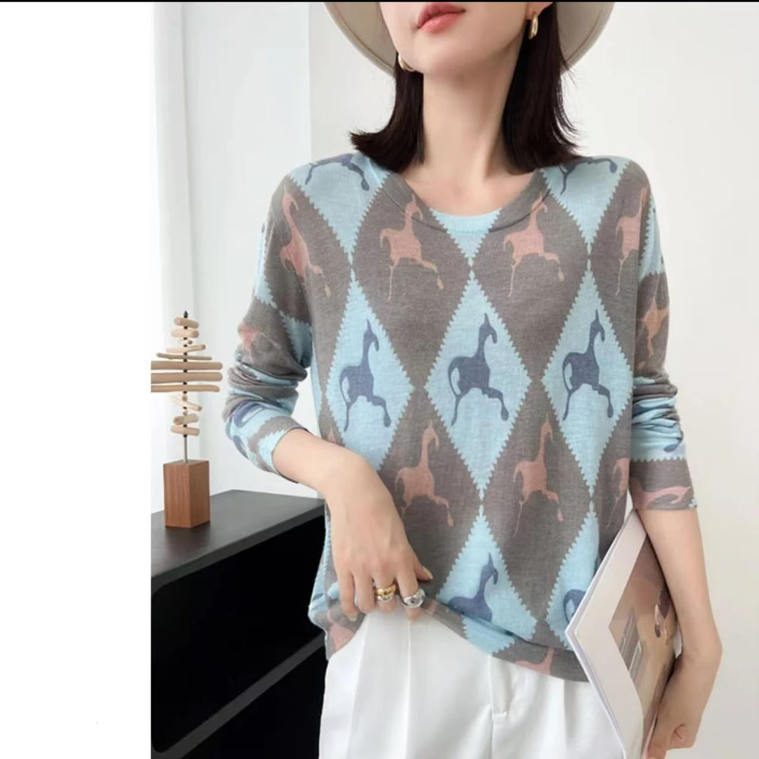 120支水溶羊毛轻奢春季新款内搭修身圆领上衣ZH2475