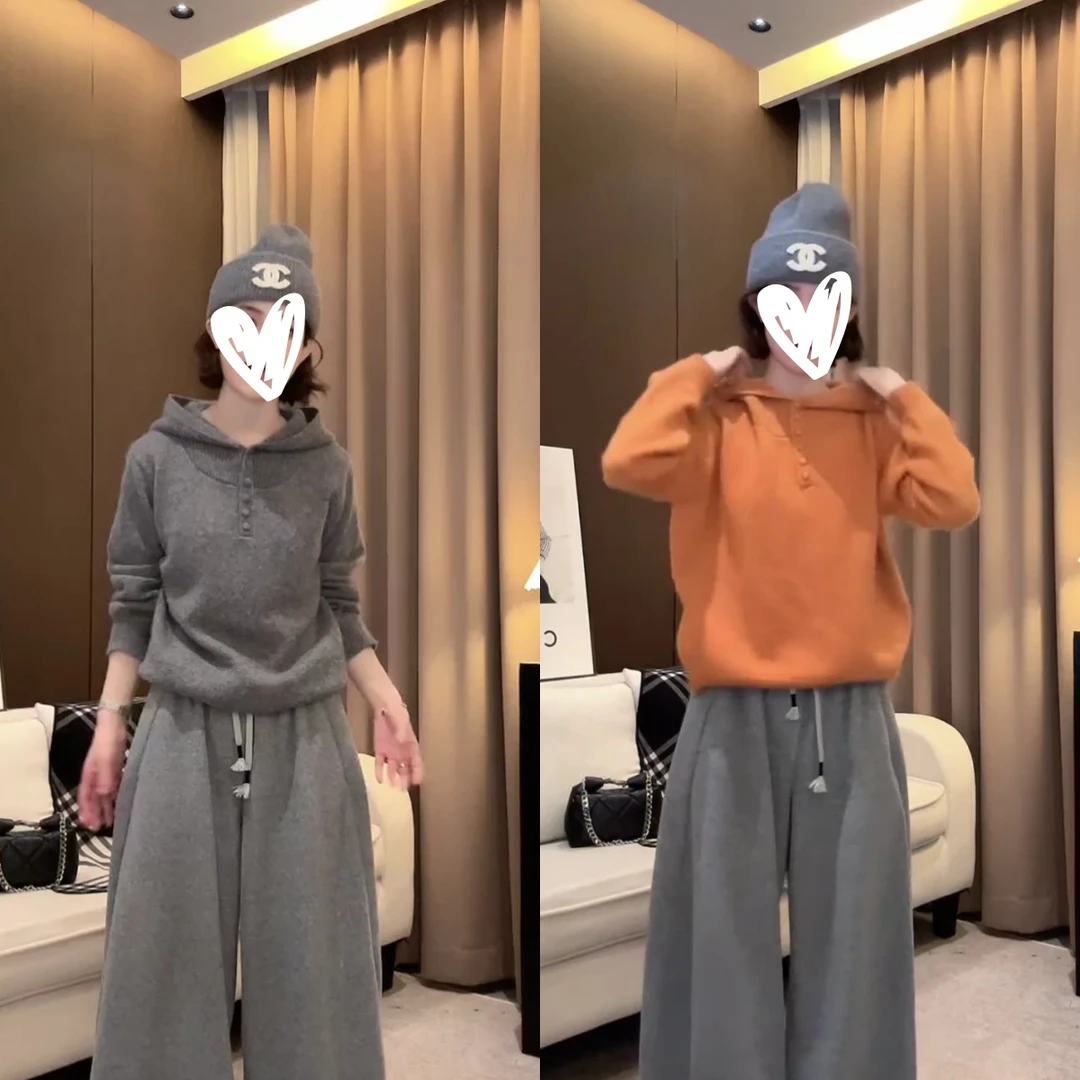 秋冬新款慵懒风连帽长袖百搭毛针织衫宽松休闲减龄洋气时尚C6567