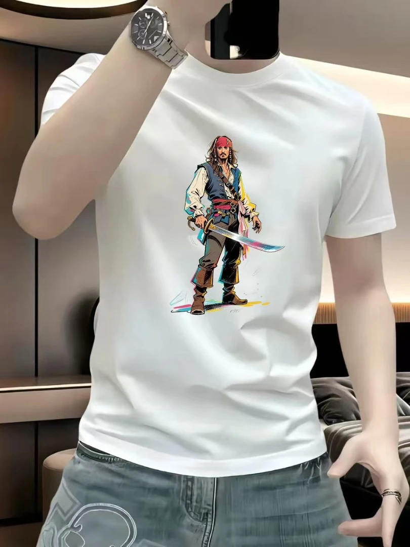 新款百搭潮牌T恤男重磅弹力短袖高街设计感修身痞帅半袖印花t恤