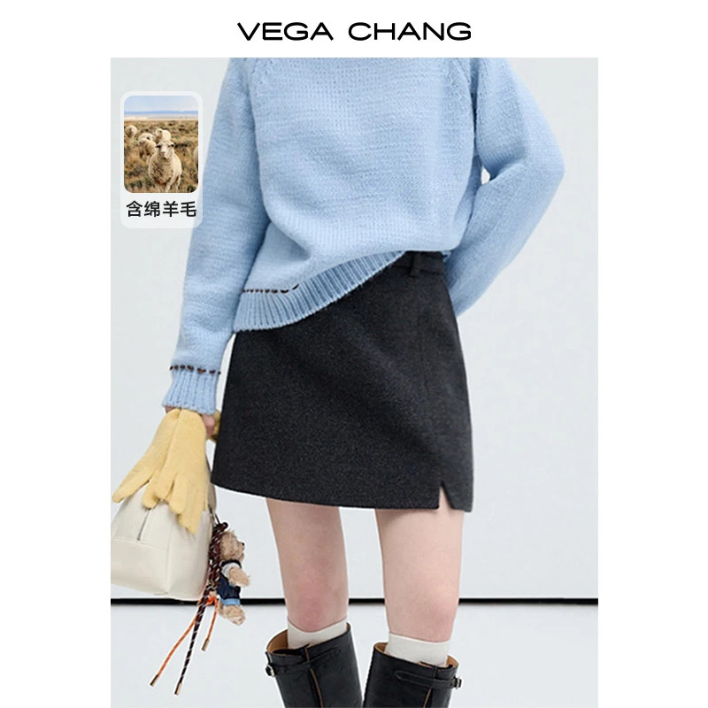 VEGA CHANG毛呢半身裙女2025冬季新款miu系学院风短款裙子0220TZ