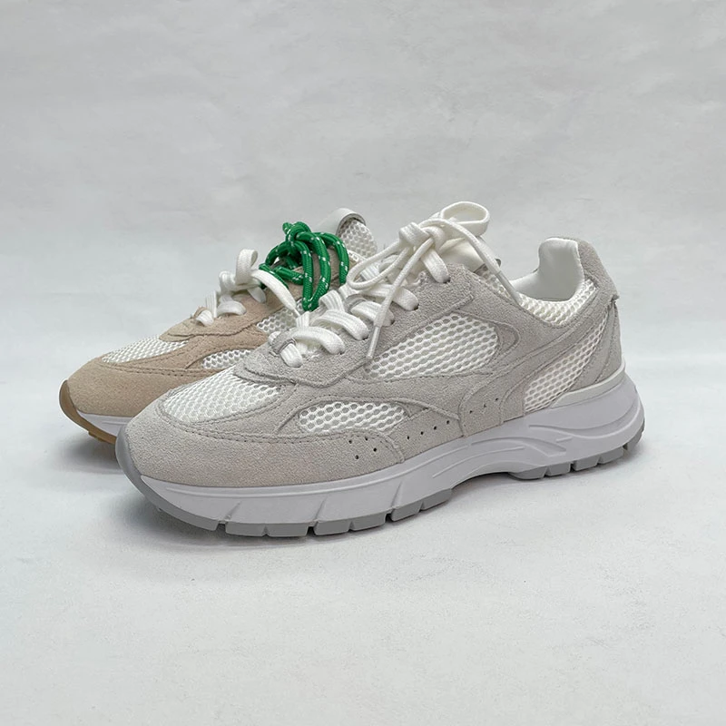 2025新款外贸头层牛皮真皮厚底增高老爹鞋透气网面休闲小白运动鞋