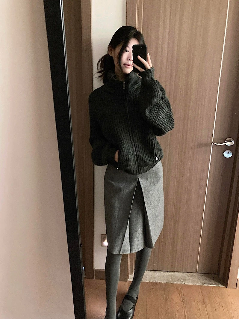 秋冬百搭韩版两穿绵羊毛双面毛呢半身裙网红中长款显瘦打底加厚