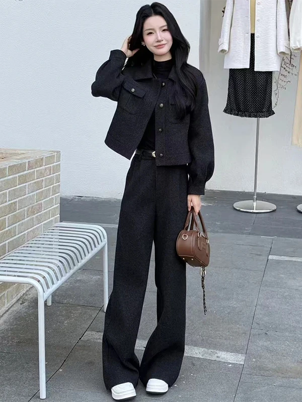时尚套装女2025冬季新款洋气显瘦翻领夹棉新款时尚洋气百搭女装