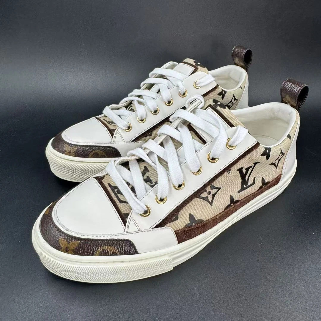 95新 LouisVuitton/路易威登 棕老花拼接板鞋38欧码 ca825t