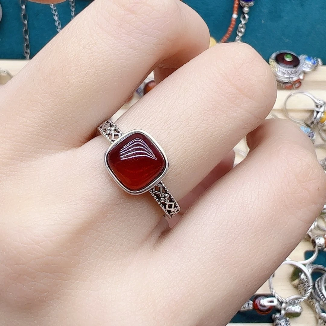 血珀戒指银S925镶嵌天然