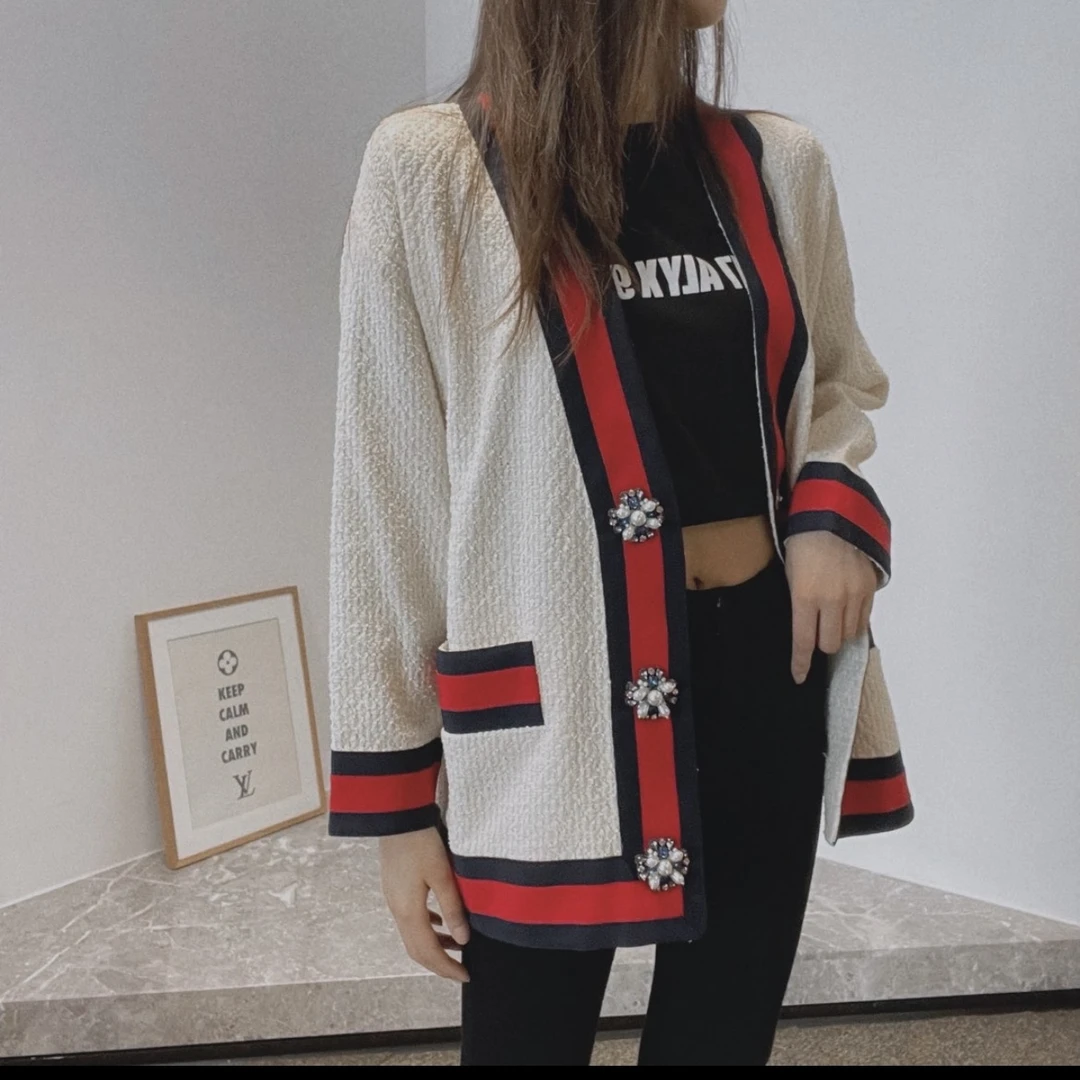 Gucci/古驰/s码/撞色织带滚边宽松花呢夹克/全新