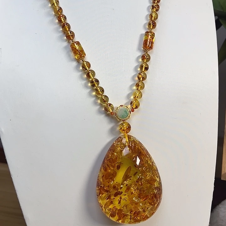 ʕ***欢琥珀（花珀）未镶嵌颈饰