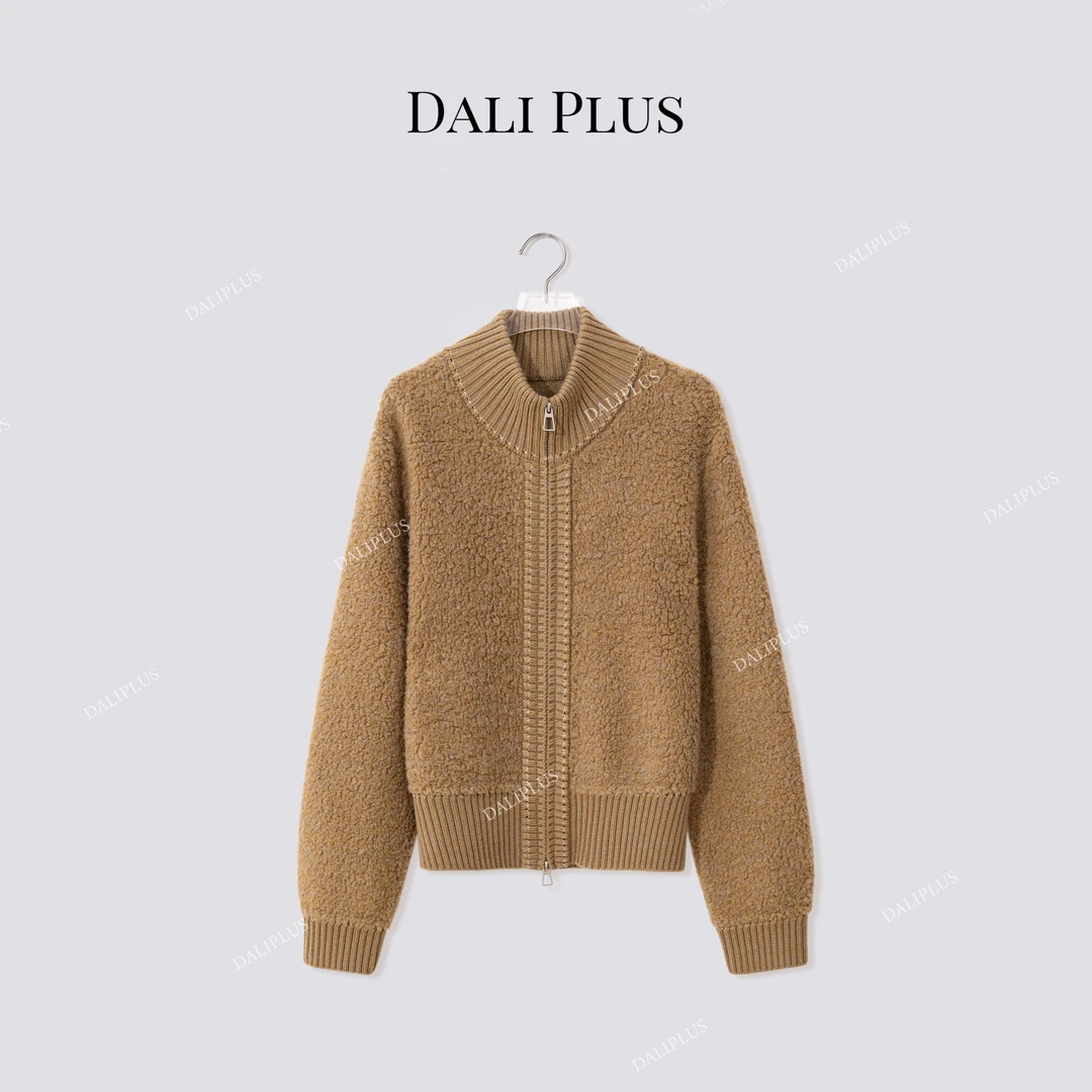 DALI PLUS“立领拉链羊毛颗粒外套”100羊毛加厚针织开衫-D5MM3110