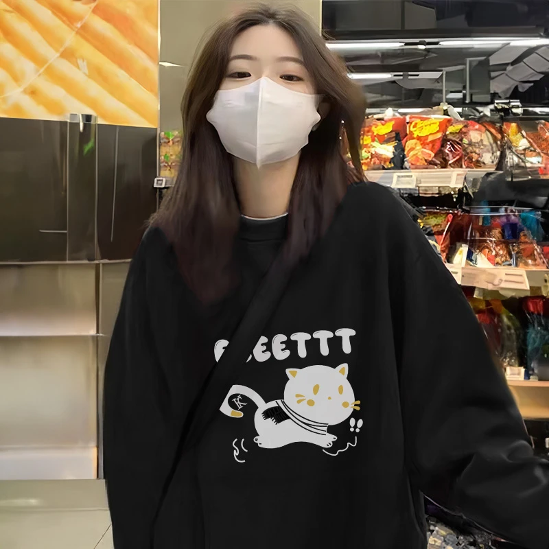 胖mm300斤黑色加绒卫衣女2025新款秋冬圆领宽松潮牌高级长袖上衣