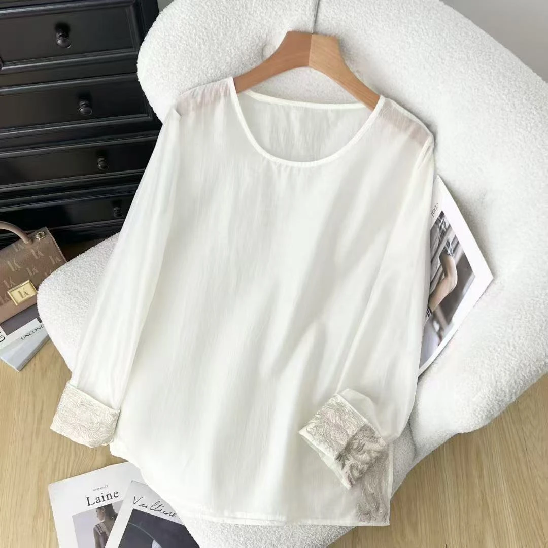 拼接新中式刺绣刺绣镂空衬衫显瘦打底百搭女装夏季时尚