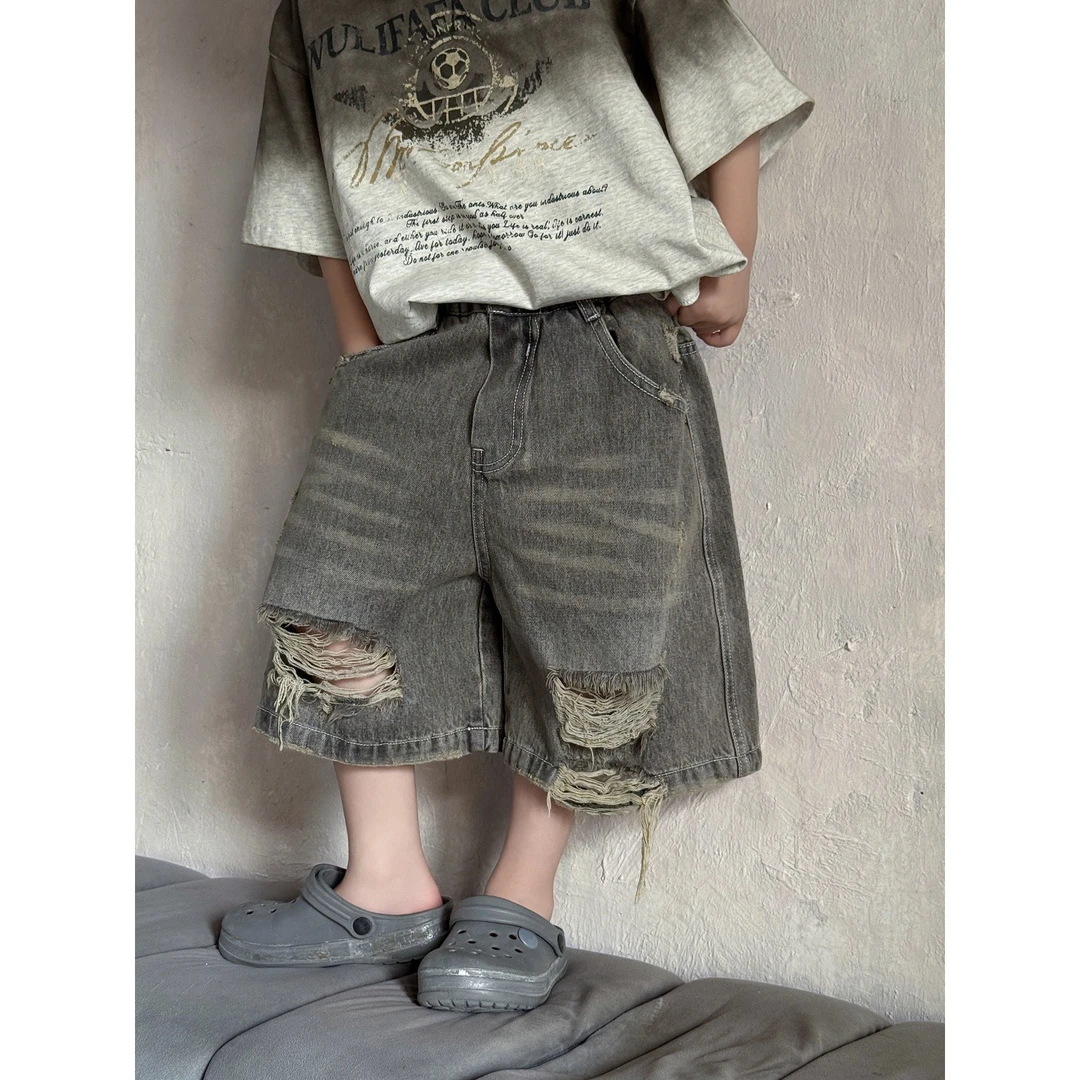 男童夏季短裤韩版宽松儿童破洞牛仔裤帅气男孩宽松五分裤痞帅中裤