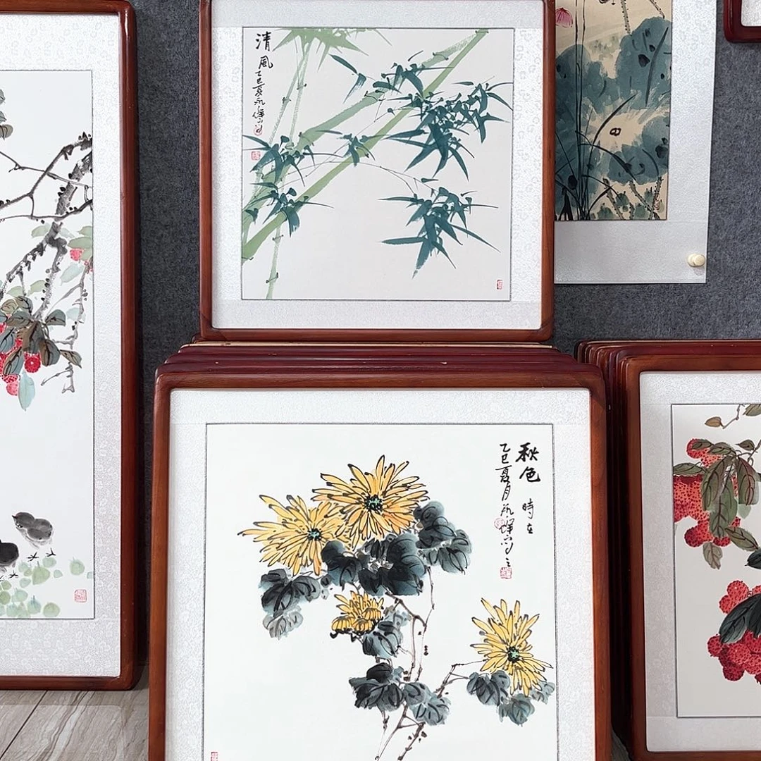 国画书画作品带框63×63