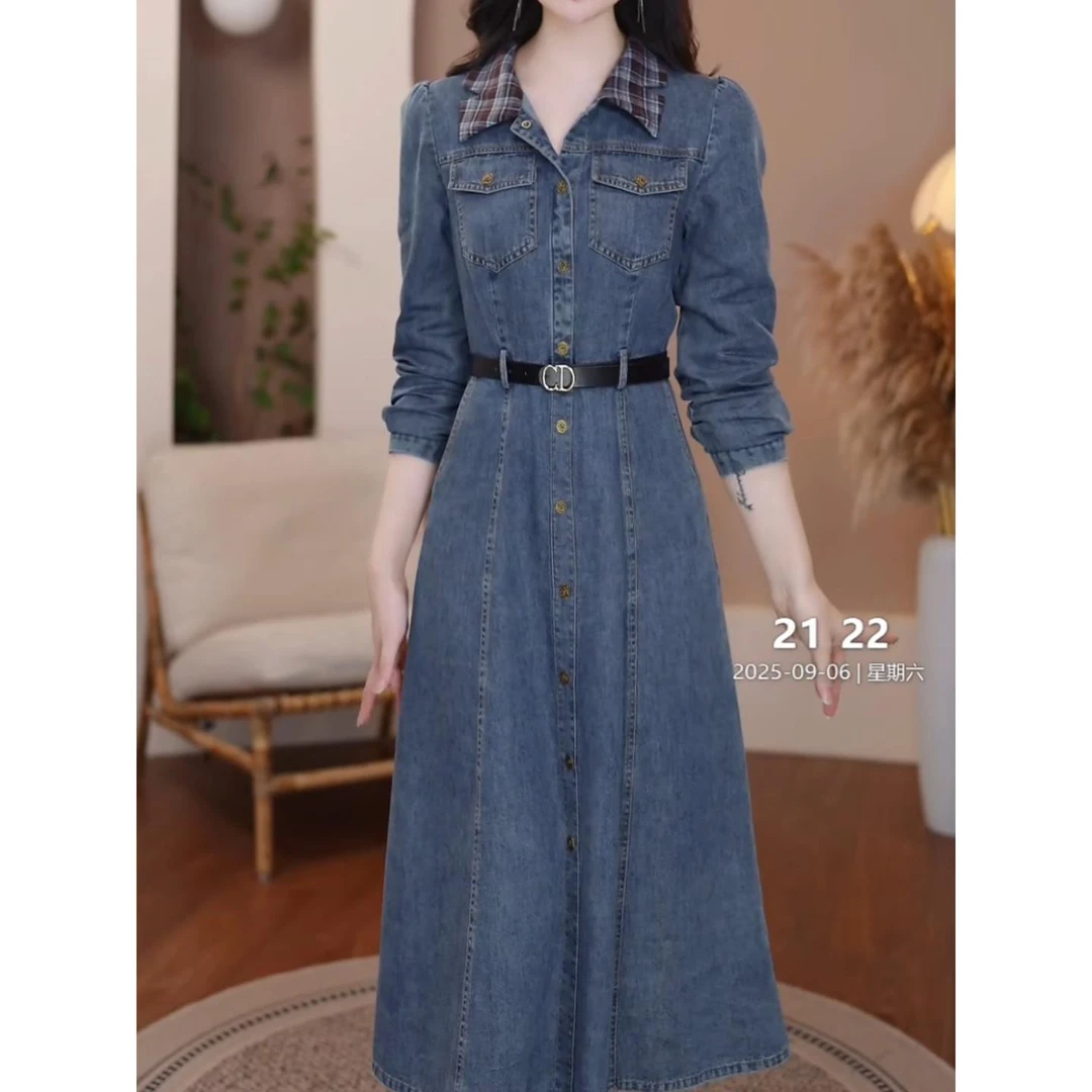 设计感高端时尚牛仔连衣裙女2025秋季新款百搭显瘦减龄中长款裙子