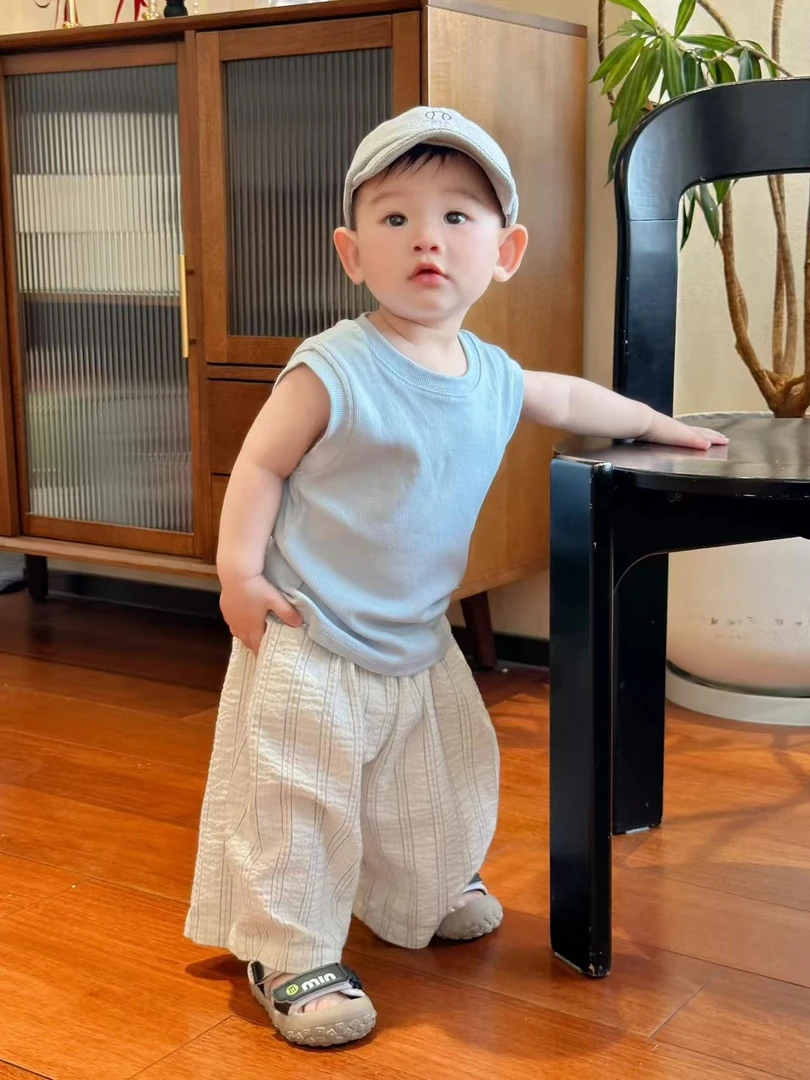 男童夏季薄款套装小宝宝无袖T恤防蚊裤套装25新款儿童背心休闲裤