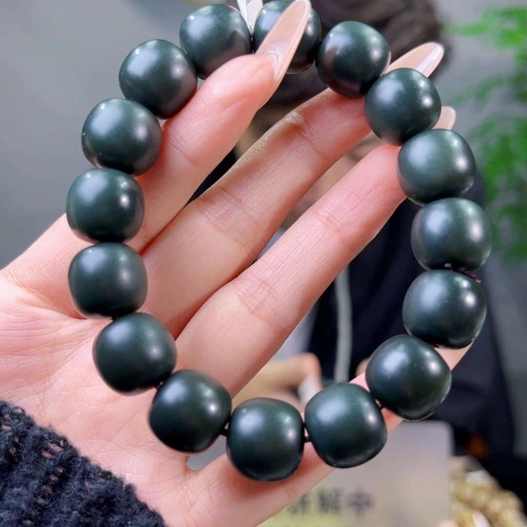 和田玉未镶嵌手链纯天然和田玉新疆且子料沙枣青手串卡14