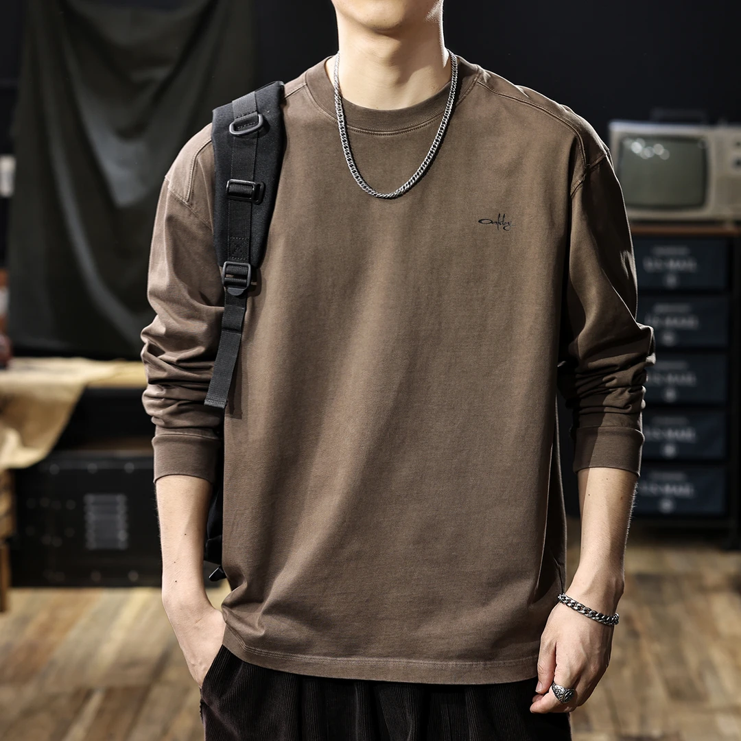 U&PURA重磅纯棉石磨水洗长袖T恤男2025秋季新款宽松大码百搭打底