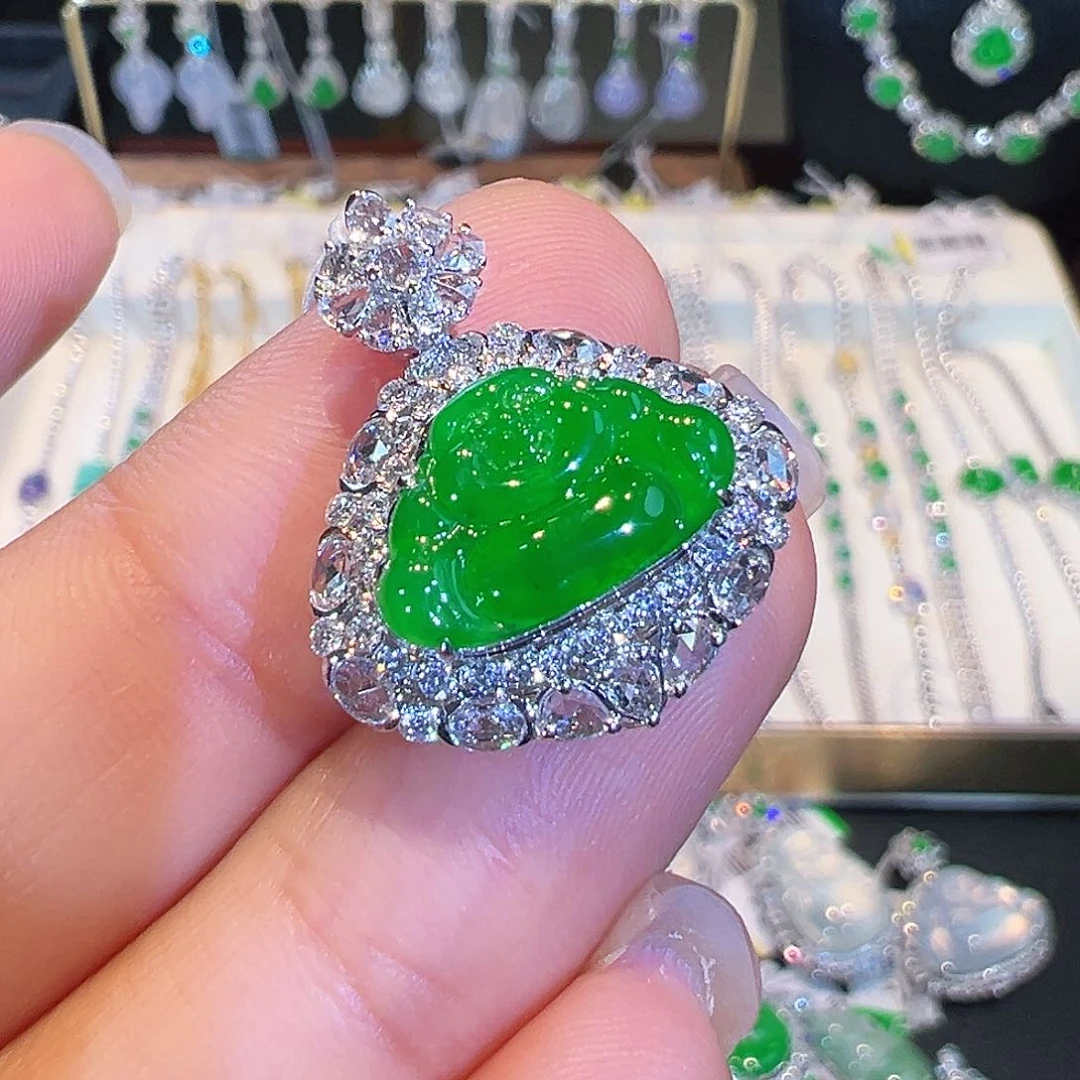 翡翠18K金镶嵌吊坠(不含链)