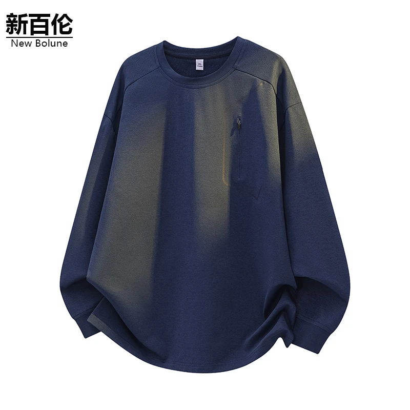 新百伦/NEW BOLUNE美式纯色T恤男2025秋季新款潮流圆领休闲卫衣