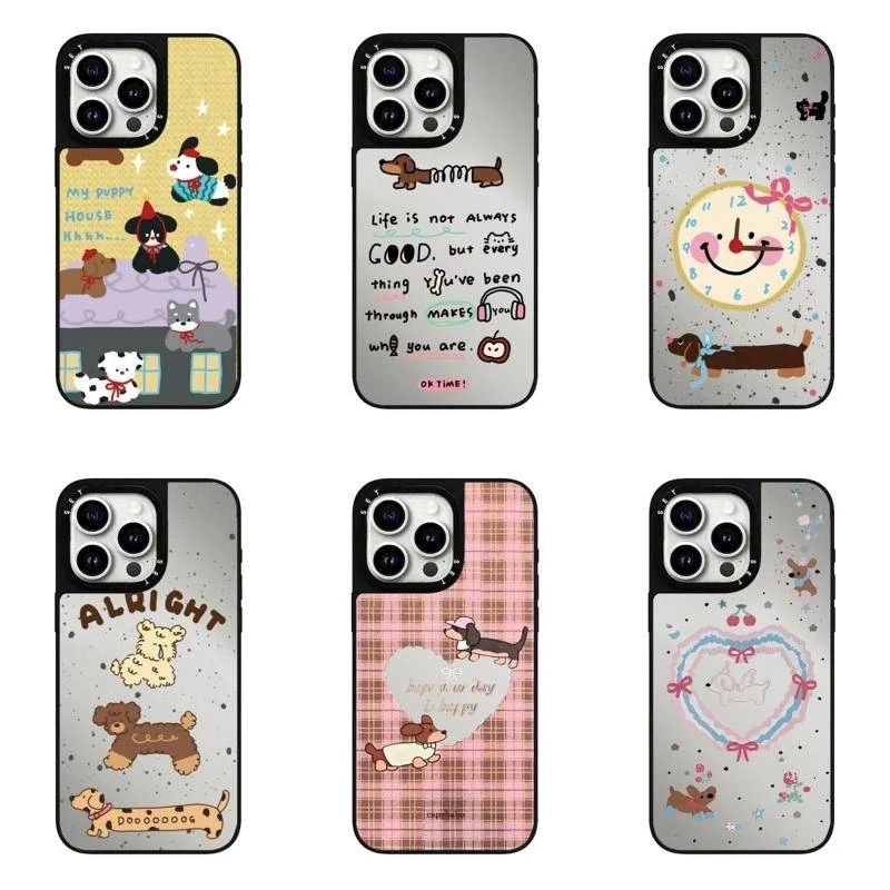 [腊肠狗斑点狗]合集黑框镜面CASETI苹果手机壳16pro磨砂镜面