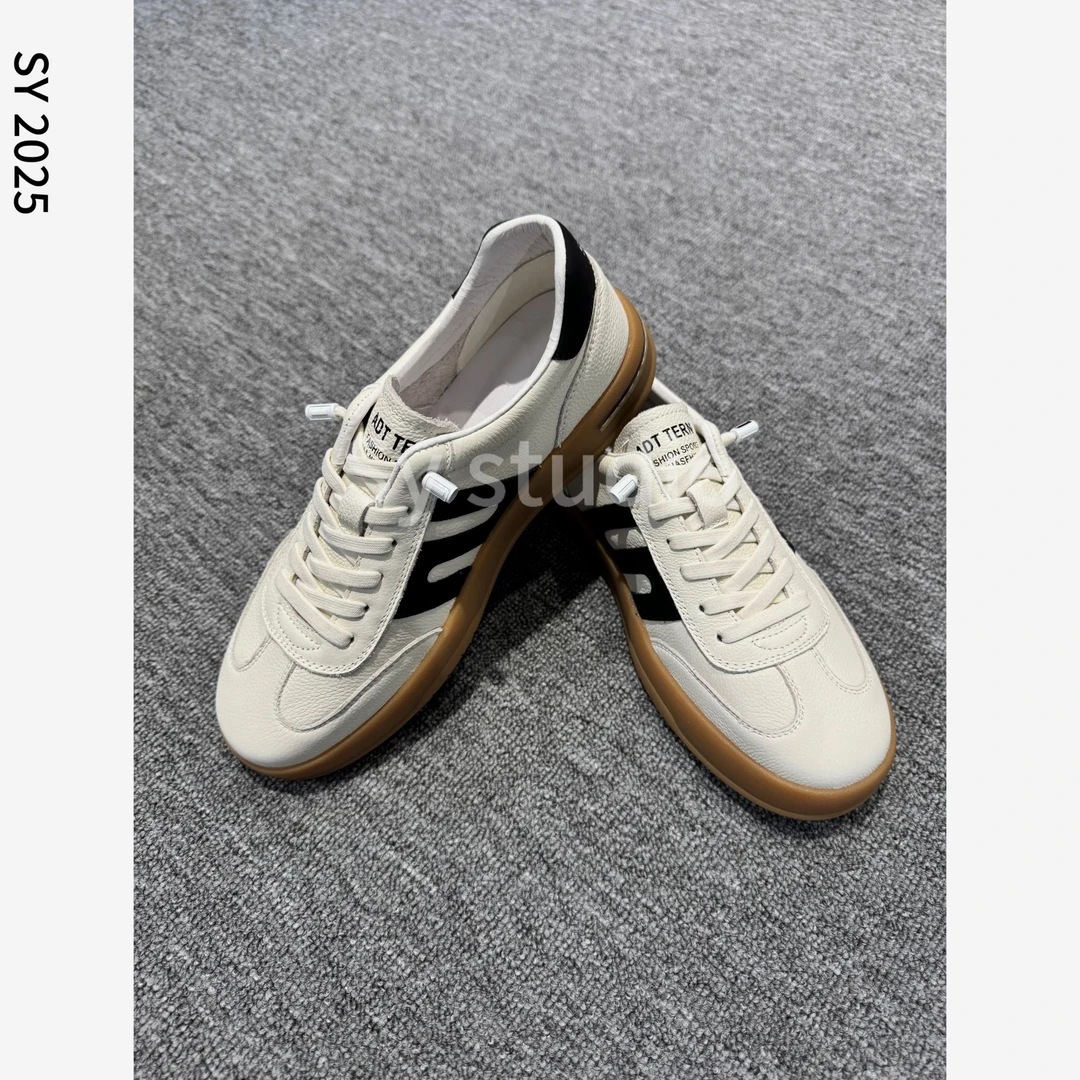 SY德训鞋男头层牛皮一脚蹬春季时尚百搭男士软牛皮白色板鞋