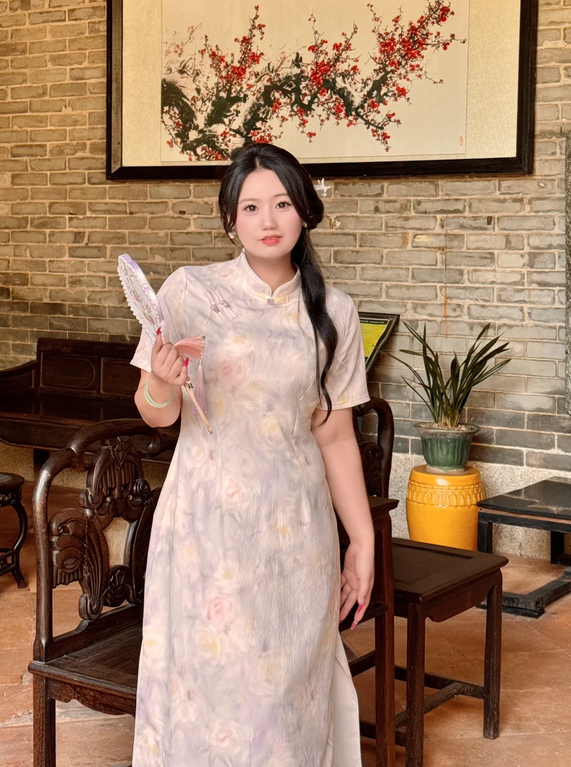 码加加51176大码旗袍胖MM新中式改良旗袍新款印花大码连衣裙