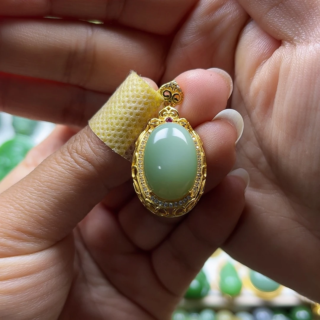 和田玉吊坠猫眼银S925镶嵌