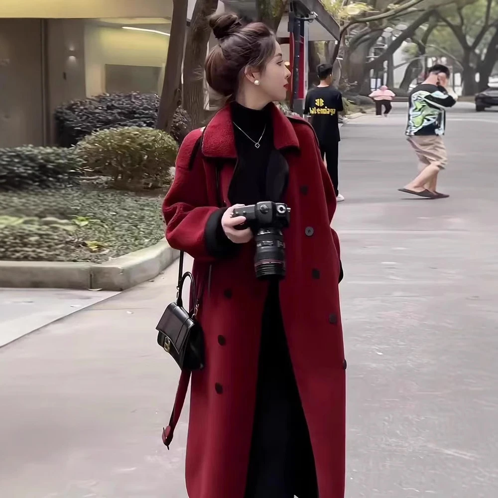 Beauty私服冬季新款法式复古中长款毛呢外套时尚气质加厚保暖大衣
