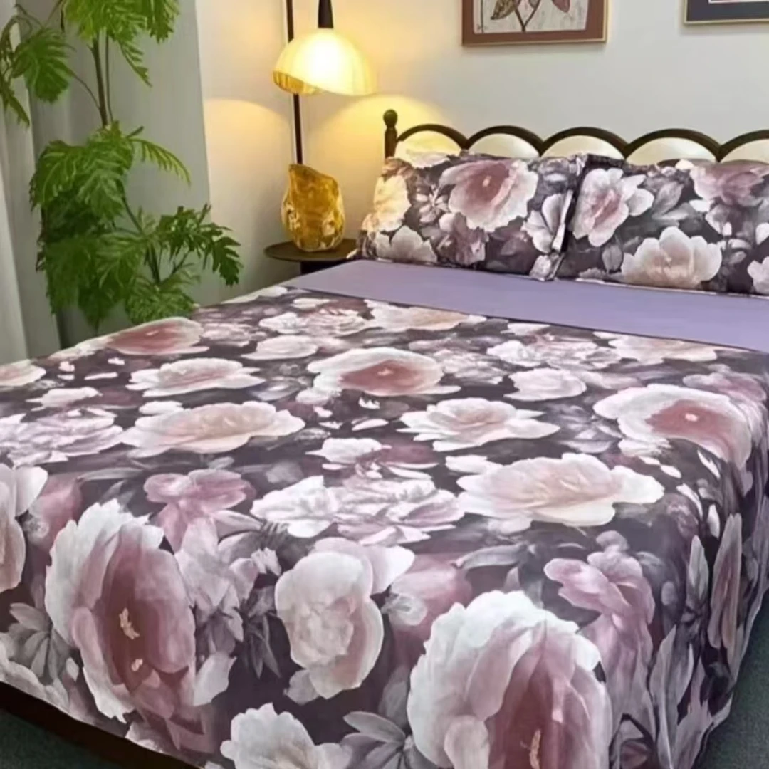 乐优棉数码喷绘轻奢四件套--半夏花开紫