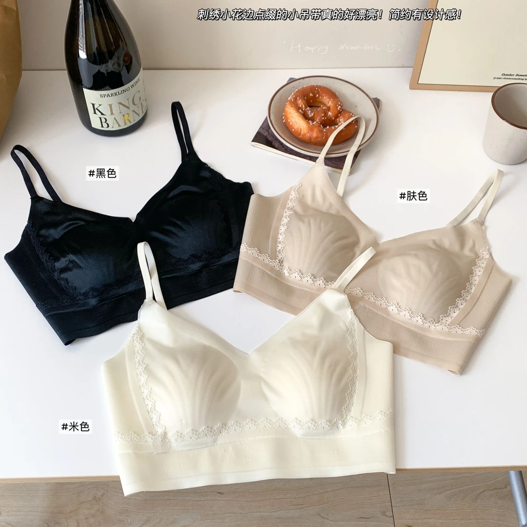 【超薄冰皮兔耳朵美背】裸感刺绣花边小吊带文胸网纱内衣-63225