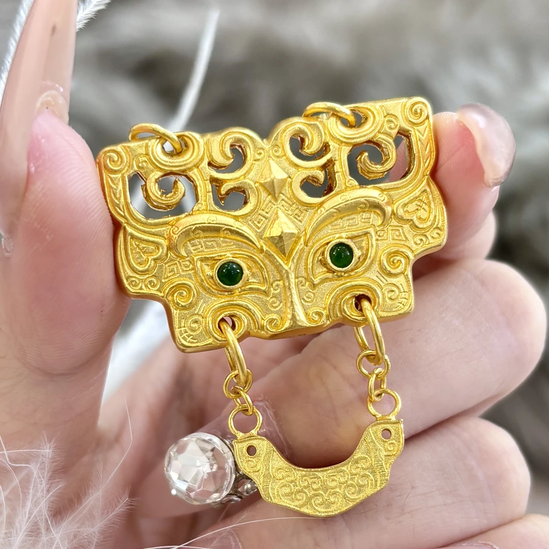 足金手工錾刻平安兽面饕餮单吊坠21.83克【净金重】