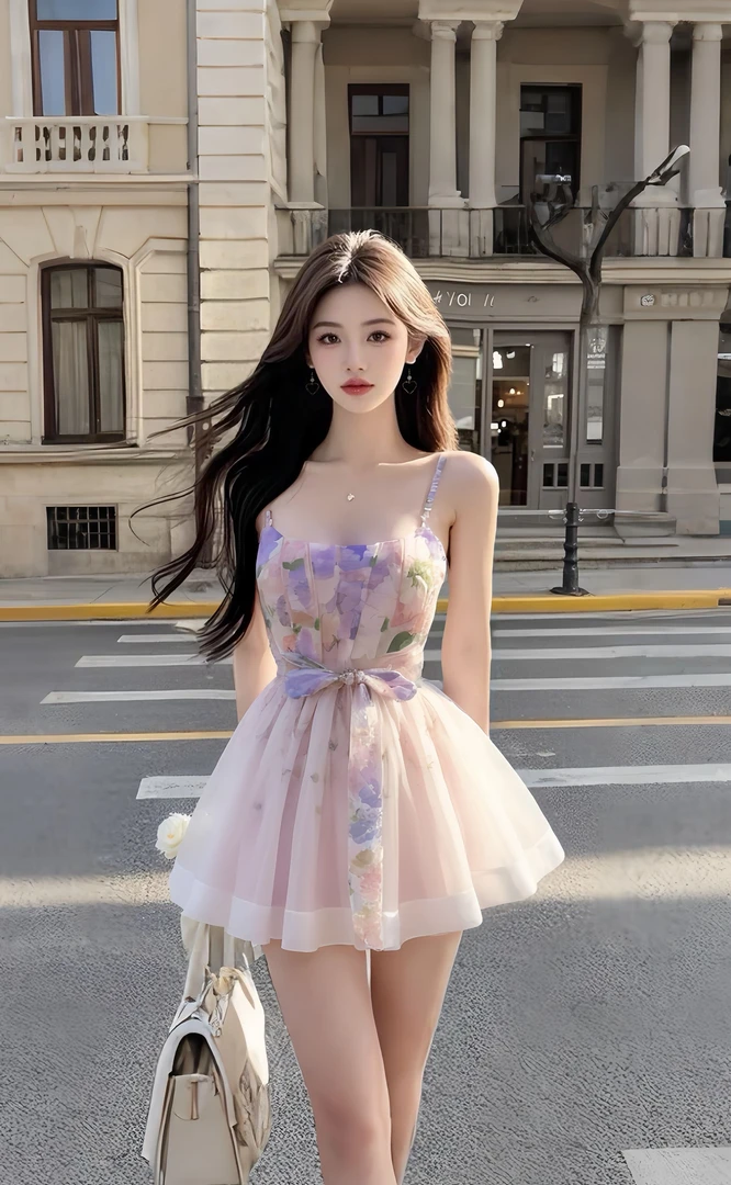 时尚小众U领吊带连衣裙子女显瘦百搭夏季新款2025高级氛围感穿搭