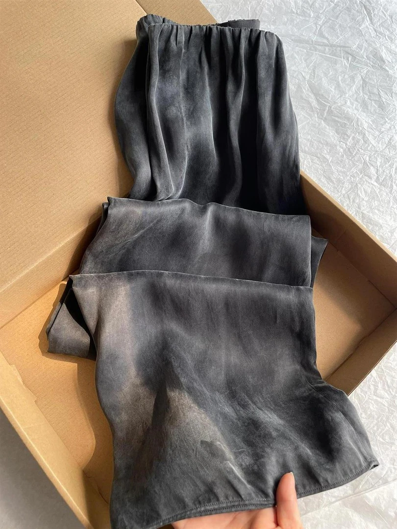 轻奢纱雾~灰色阔腿裤女2025新款高级感垂坠显瘦休闲裤