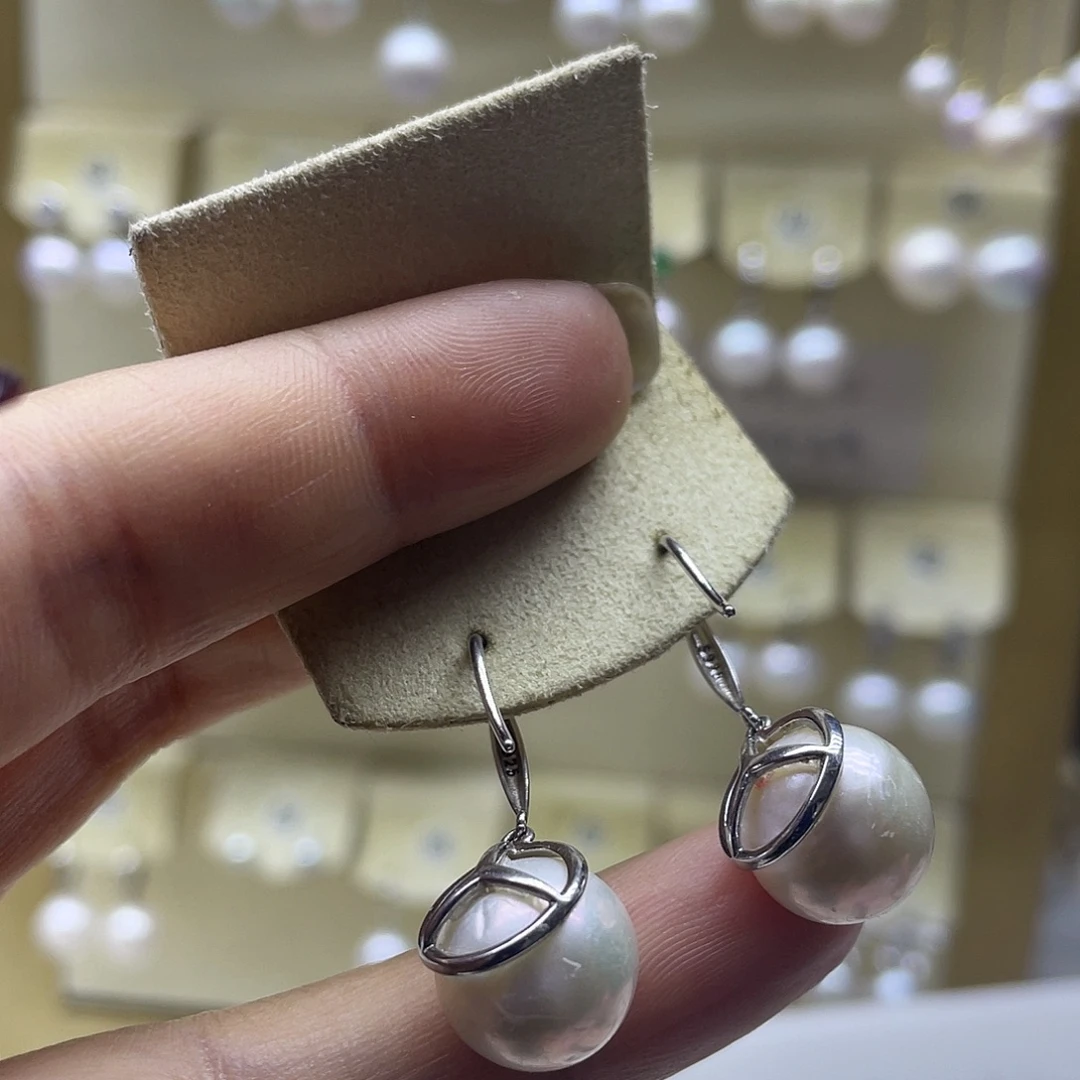 耳饰银S925镶嵌淡水珍珠