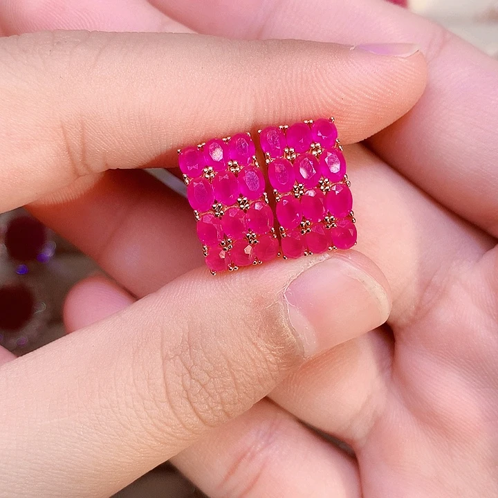 银S925镶嵌耳饰红宝石