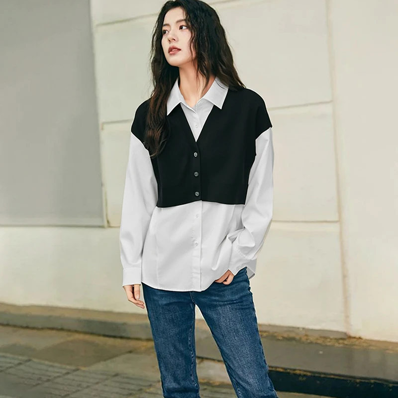36990【N系列】假两件针织拼接衬衫V23Q2M5086