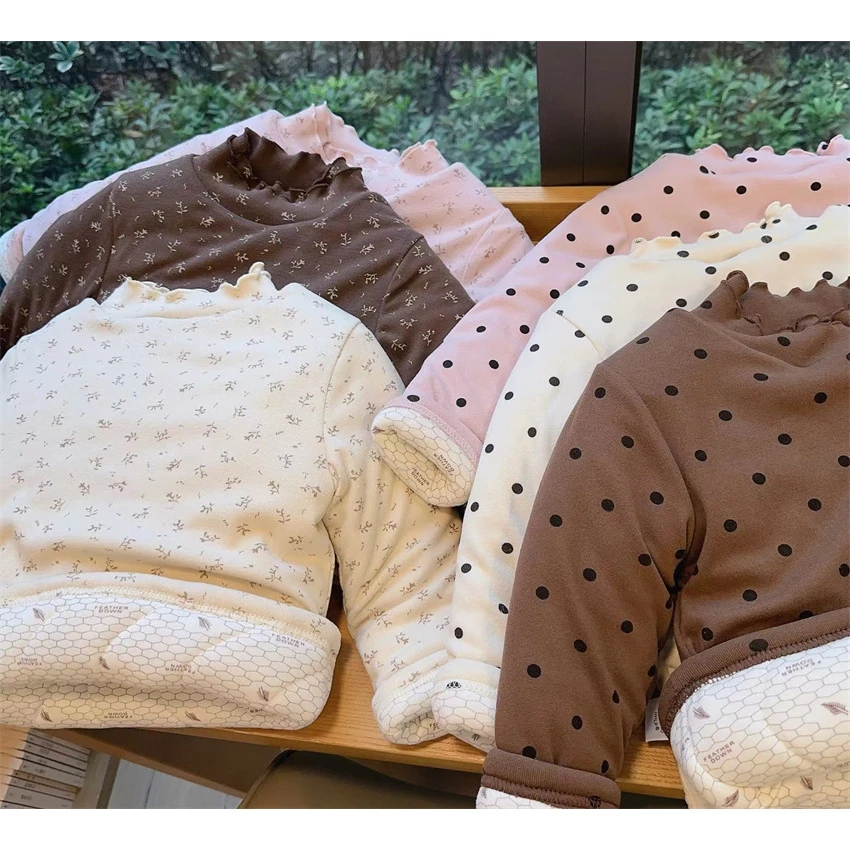 HHkids宝宝波点加绒加厚打底衫2024新款儿童女童韩版上衣FCT663