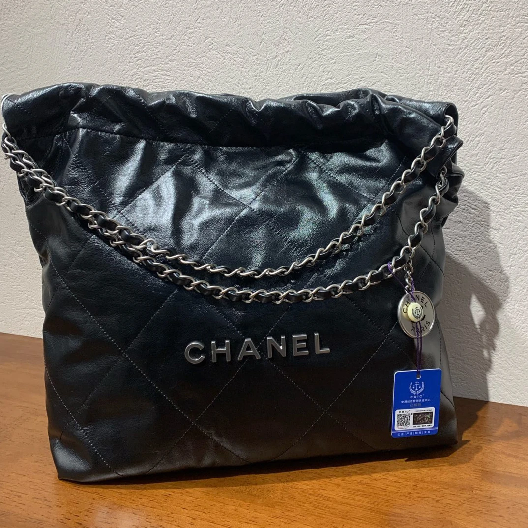 99新 Chanel/香奈儿 25C黑银牛皮22bag中号