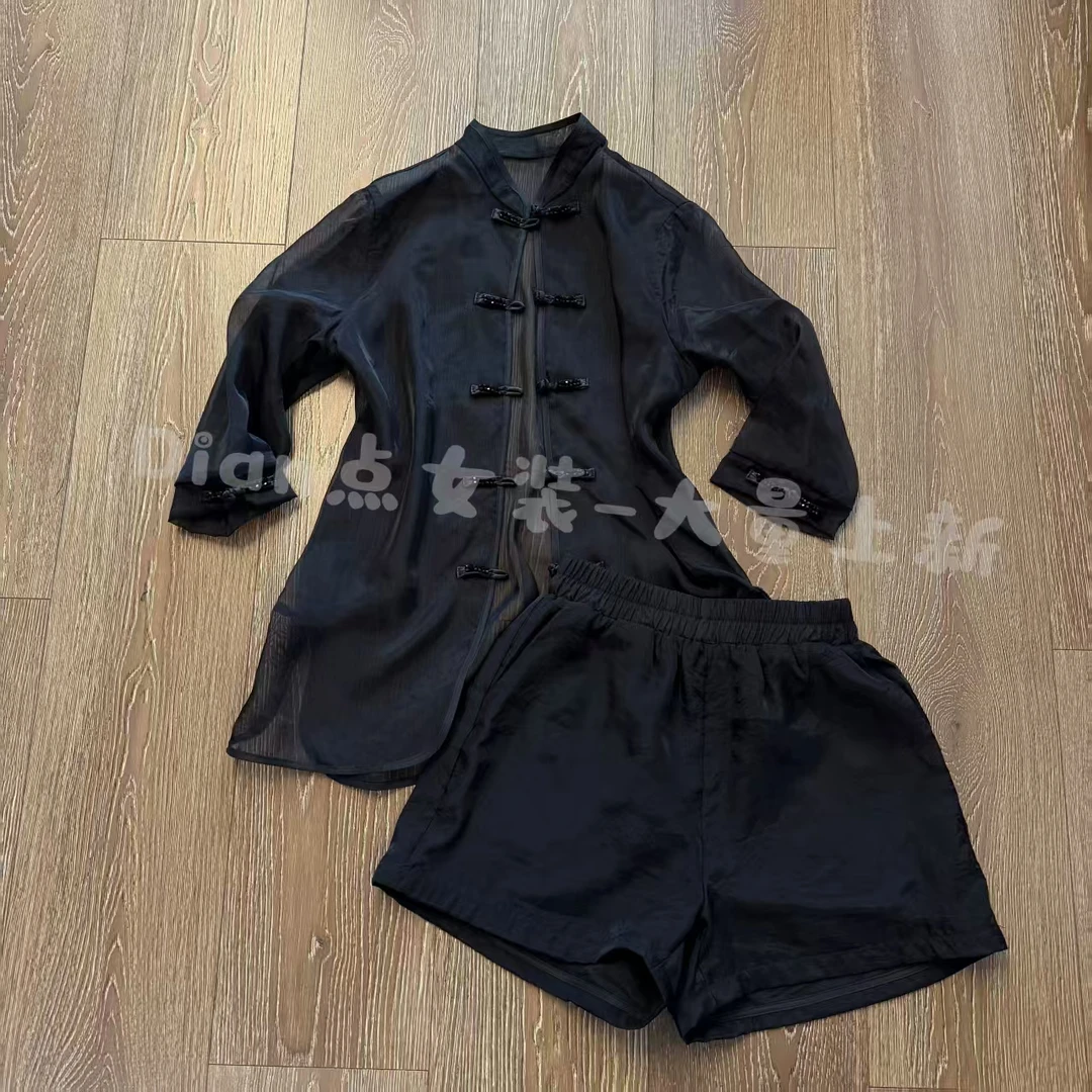 DD25年夏季新款气质轻奢国风盘扣开衫+短裤两件套套装5404