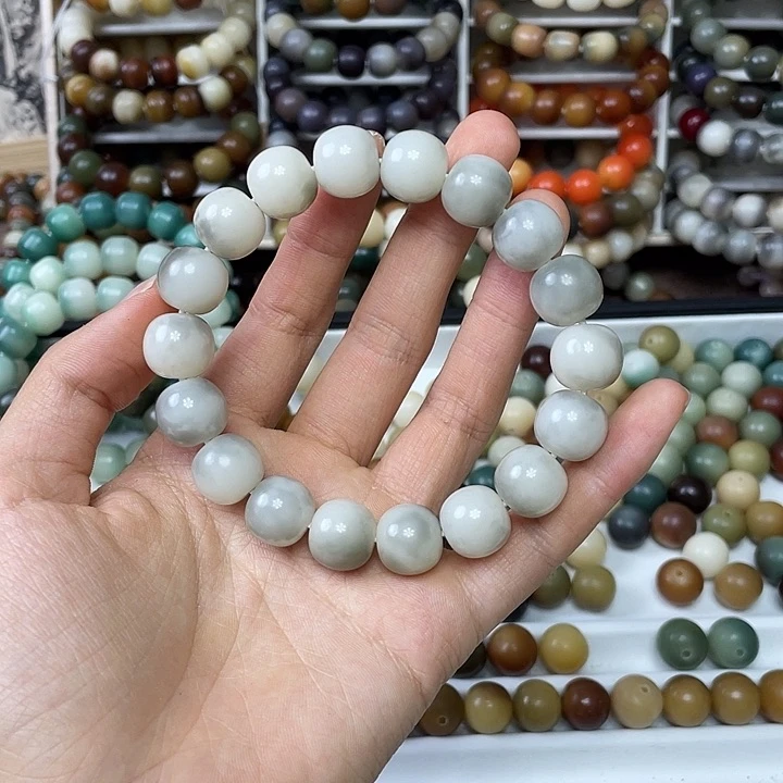 菩提根/象牙果吊坠卡，13苹果珠烟灰色 水磨