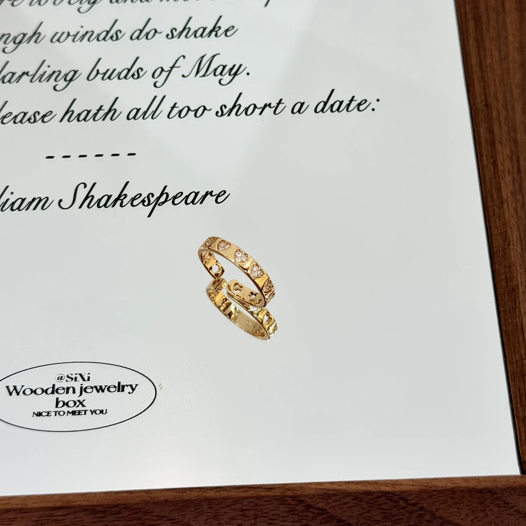 铜合金锆石戒指 D-101法式冷淡风爱心锆石简约精致气质开口戒