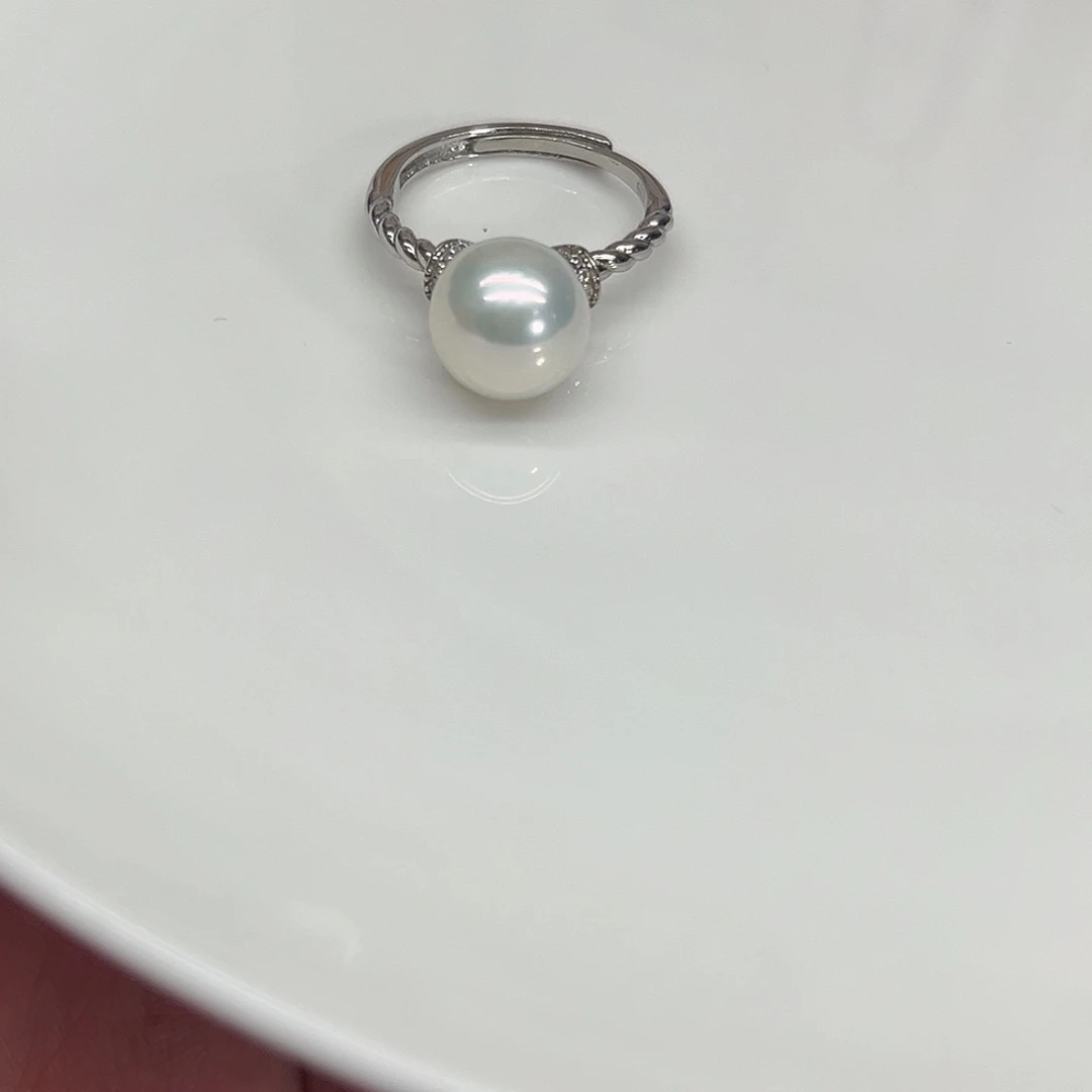 银S925镶嵌淡水珍珠戒指9-10毫米