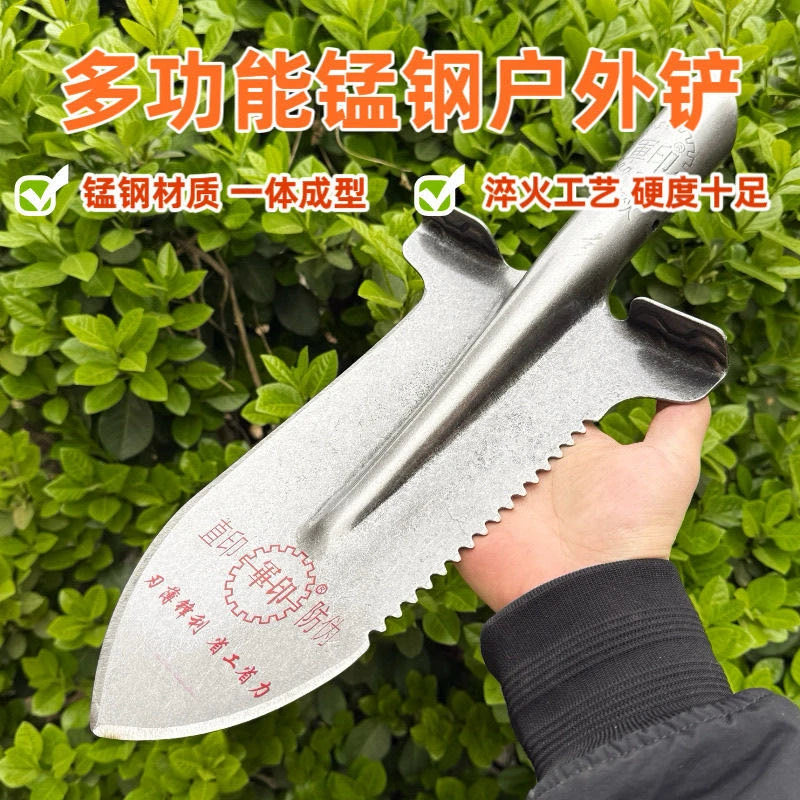 老王工厂直销军印锰钢加厚尖头铁锹农用挖沟多功能铲子户外挖土