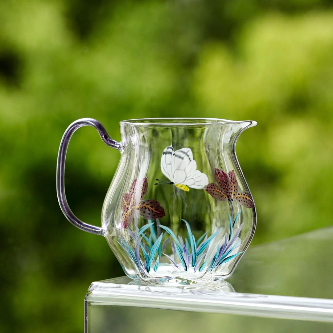 百垚手绘鸢尾花高硼硅玻璃公道杯家用创意茶桌分茶器功夫茶具零配